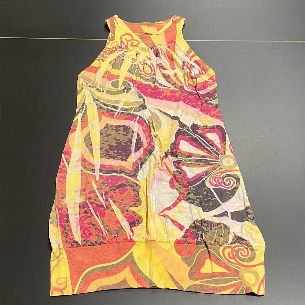 Sleeveless Multicolor Print Tank Top - Yellow & Pink